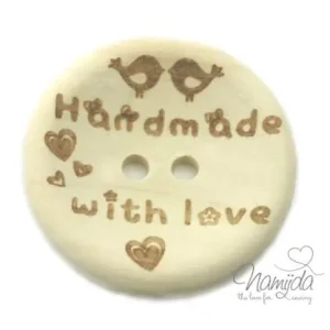1 Stück HANDMADE WITH LoVE VÖGELCHEN - HOLZKNOPF - 30mm Neue Kollektion