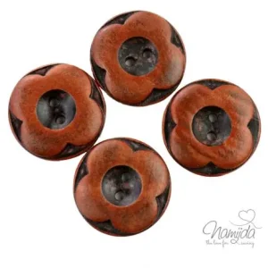 4 Stück ♥ Holzknopf SET FLOWER - ROST ♥ Kostenloser Versand