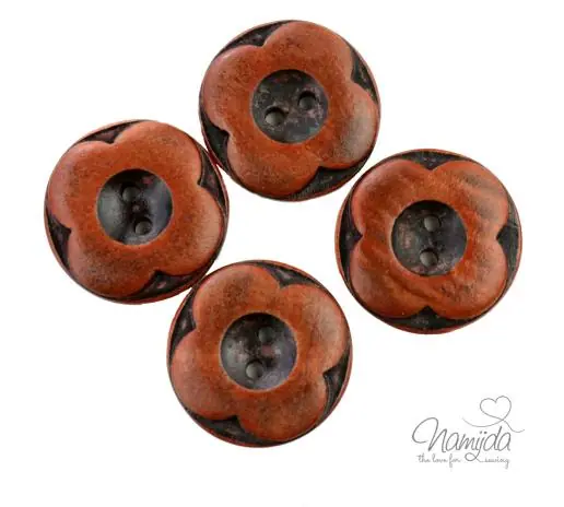 4 Stück ♥ Holzknopf SET FLOWER – ROST ♥ Kostenloser Versand