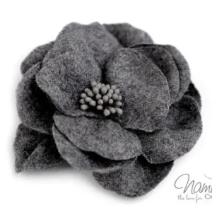 Schnäppchen 1 Stck. ♥ WoLLBLUME MIT STAUBBLäTTERN DuNKELGRau - 6,5cm ♥