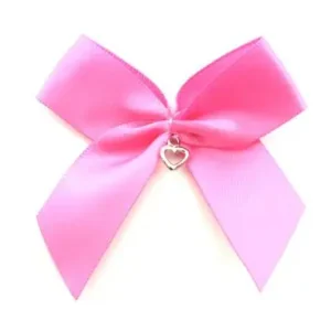 Original 1 Stück - XL SATIN SCHLeife RoSA MIT HERZ ANHÄNGER - 6,5cm