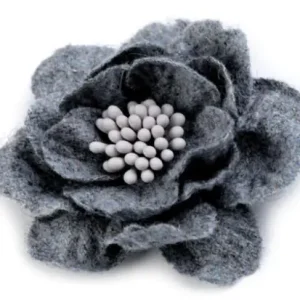 1 Stck. ♥ WoLLBLUME MIT STAUBBLäTTERN BLau/GRau - 6cm ♥ Preis Gesenkt