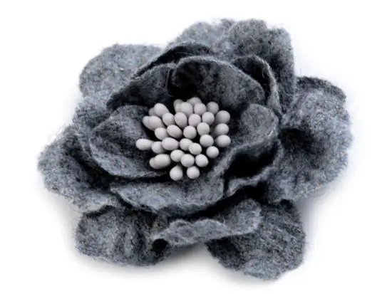 1 Stck. ♥ WoLLBLUME MIT STAUBBLäTTERN BLau/GRau – 6cm ♥ Preis Gesenkt