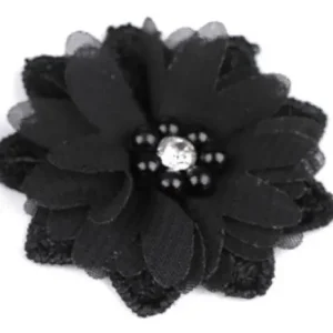 Echt 1 Stck. ♥ SToFFBLüTE MIT KRISTALLSTEINCHEN/PERLEN - SCHwARZ - 5cm ♥