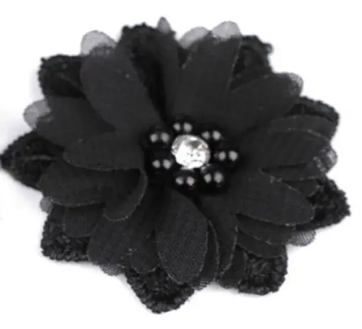 Echt 1 Stck. ♥ SToFFBLüTE MIT KRISTALLSTEINCHEN/PERLEN – SCHwARZ – 5cm ♥