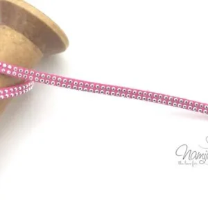 1Mtr. ♥ Kunstleder Wildlederband PINK- mit silbernen Dots ♥ Handgefertigt