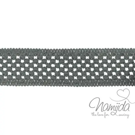 1 MTR. GEHÄKELTES BAUMWOLL GuMMIBAND DuNKELGRau – 5cm Hochwertig