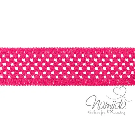 Neu Im Sortiment 1 MTR. GEHÄKELTES BAUMWOLL GuMMIBAND PINK – 5cm