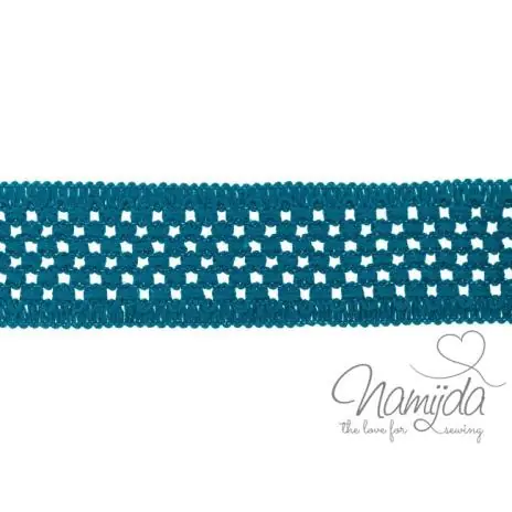 1 MTR. GEHÄKELTES BAUMWOLL GuMMIBAND PETROL – 5cm Geld-Zurück-Garantie