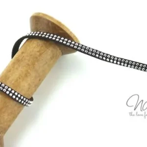 Top-Seller 1Mtr. ♥ Kunstleder Wildlederband DuNKELBLau - mit silbernen Dots ♥