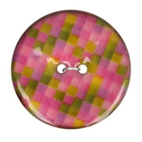 1 Stück ♥ KOKOSKNOPF KARO PINK/KHAKI – HOLZKNOPF – 20mm ♥ Abverkauf