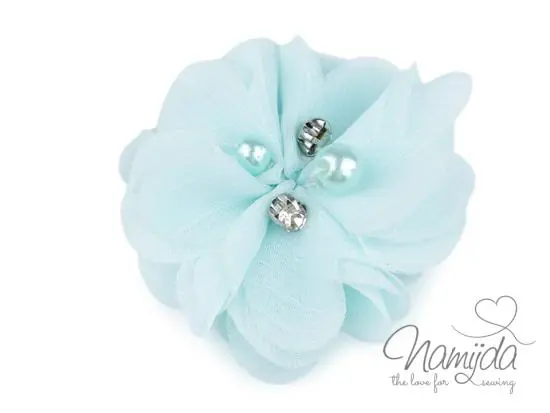 Sonderangebot 1 Stck. ♥ SATINBLüTE PERLE & KRISTALLSTEINCHEN – HELL MINT – 5cm ♥