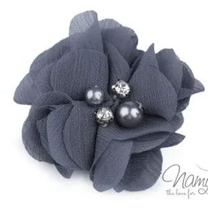 Heißes Angebot 1 Stck. ♥ SATINBLüTE PERLE & KRISTALLSTEINCHEN - BLAU/GRau - 5cm ♥