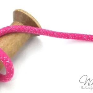 1 MTR. ♥ GEFLoCHTENE LUREX HooDIE KORDEL - PINK/SILBER - 10mm ♥ Schneller Versand