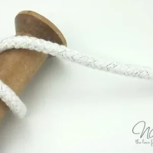 Gratis Versand 1 MTR. ♥ GEFLoCHTENE LUREX HooDIE KORDEL - NATUR/SILBER - 10mm ♥