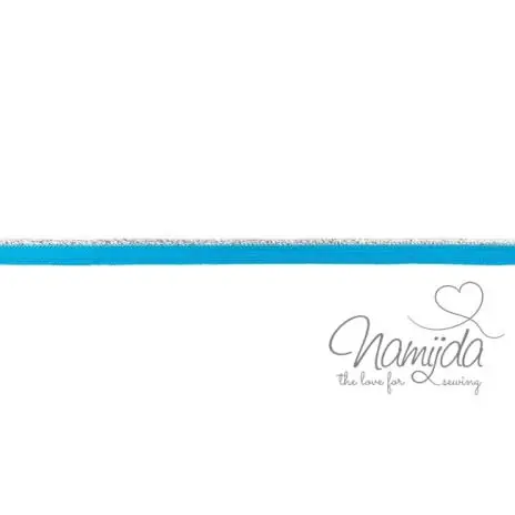 1 MTR. ♥ GLITZER LUREX PASPELBAND TÜRKIS/SILBER Sofort Bestellen