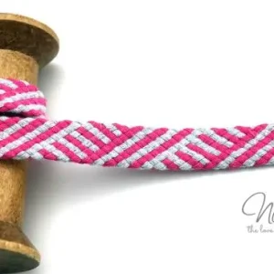 Neu Im Sortiment 1 MTR. KORDEL Flach - PINK STRIPES - 1,8cm