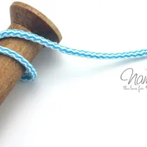 Direktkauf 1 MTR. ♥ PASTELL Zickzack Kordel Aqua/Weiss - 5mm ♥