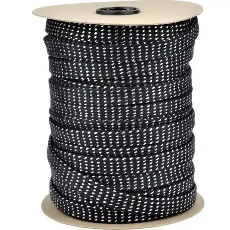 1 MTR. FLACHE METALLIC BAUMWOLLKORDEL SCHWARZ/SILBER – 2CM Neu