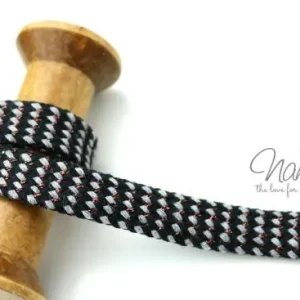 Neu 1 MTR. KUPFER METALLIC BAUMWOLLKORDEL SCHWARZ/GRAU/Kupfer - 1,8 CM