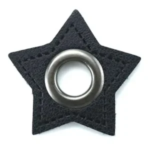 1 STÜCK STERN KuNSTLEDER ÖSEN Patch SCHWARZ - 8mm - NICKEL Schnäppchen