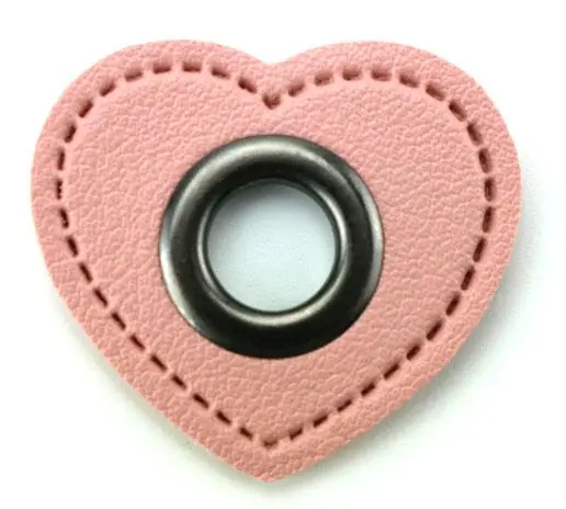 1 STÜCK HERZ KuNSTLEDER ÖSEN Patch ROSA – 8mm – NICKEL Markenware
