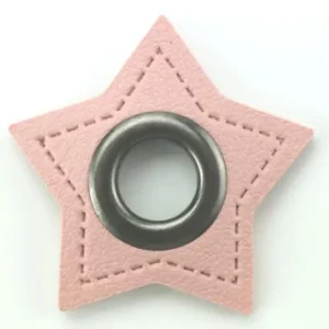 1 STÜCK STERN KuNSTLEDER ÖSEN Patch ROSA - 11mm - NICKEL Neu Im Sortiment