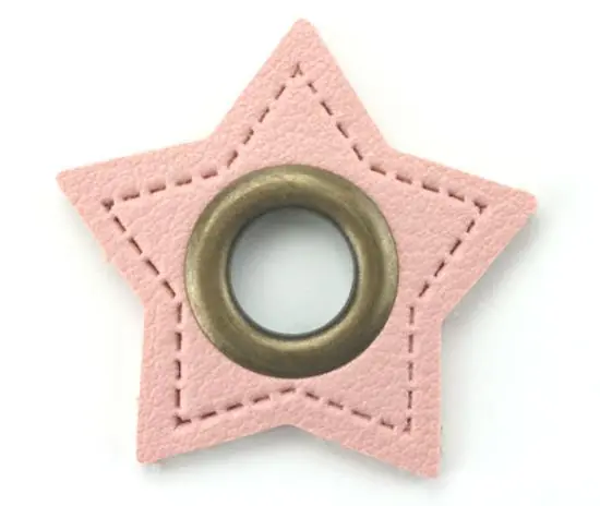 Begrenztes Angebot 1 STÜCK STERN KuNSTLEDER ÖSEN Patch ROSA – 11mm – BRONZE
