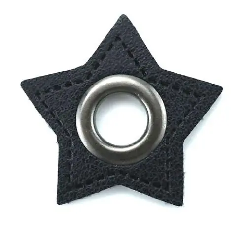 Saisonangebot 1 STÜCK STERN KuNSTLEDER ÖSEN Patch SCHWARZ – 11mm – NICKEL
