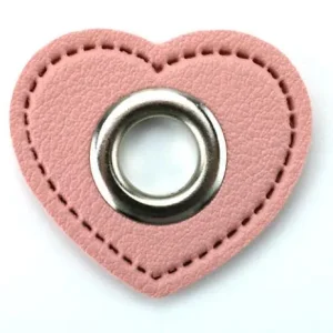 Handgefertigt 1 STÜCK HERZ KuNSTLEDER ÖSEN Patch ROSA - 11mm - SILBER