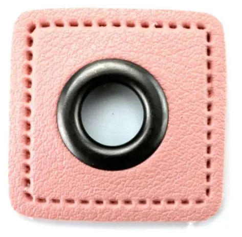 Neu Im Sortiment 1 STÜCK KuNSTLEDER ÖSEN Patch ROSA – 14mm – NICKEL