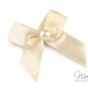 5 Stück ♥SATIN Schleifchen BEIGE MIT PERLE ♥ Kostenloser Versand