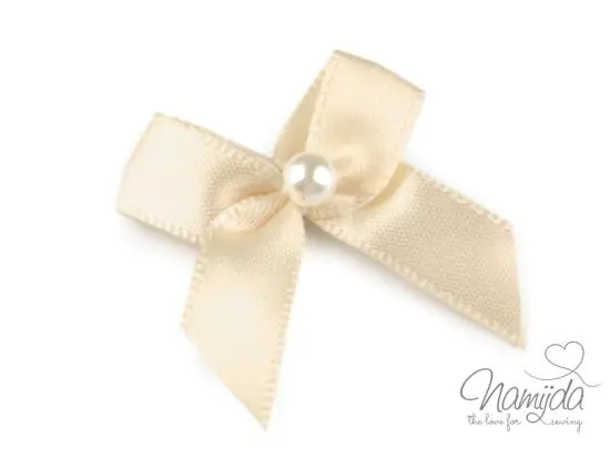 5 Stück ♥SATIN Schleifchen BEIGE MIT PERLE ♥ Kostenloser Versand