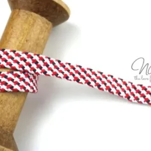 1 MTR. KORDEL Flach - WEISS/RoT/NaVY - 1,2cm Handgefertigt