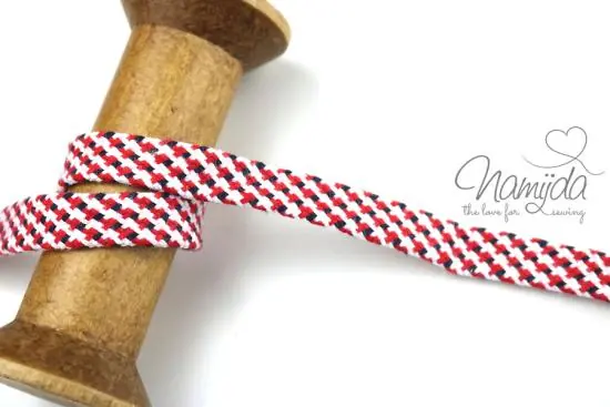 1 MTR. KORDEL Flach – WEISS/RoT/NaVY – 1,2cm Handgefertigt