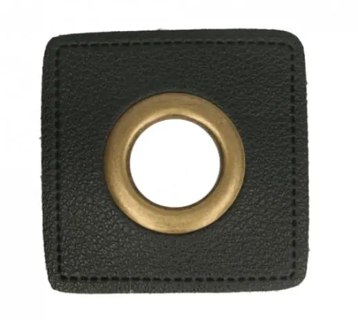 1 STÜCK KuNSTLEDER ÖSEN Patch SCHWARZ – 14mm – BRONZE Markenprodukt
