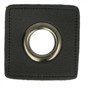 1 STÜCK KuNSTLEDER ÖSEN Patch SCHWARZ - 14mm - NICKEL Sichere Zahlung