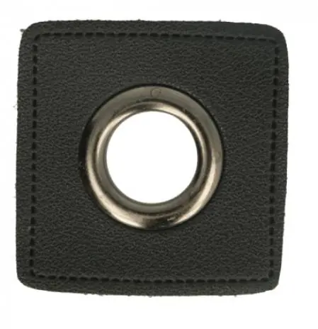 1 STÜCK KuNSTLEDER ÖSEN Patch SCHWARZ – 14mm – NICKEL Sichere Zahlung