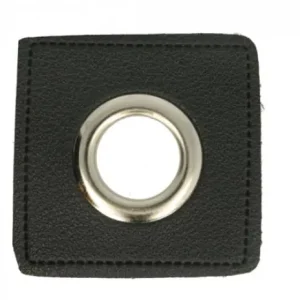 1 STÜCK KuNSTLEDER ÖSEN Patch SCHWARZ - 11mm - SILBER Exklusiv