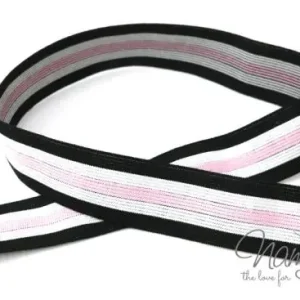 1 MTR. CONTRAST STRIPES - RoSA-WeiSS-SCHWARZ - 2,5cm - elastisch Meistverkauft