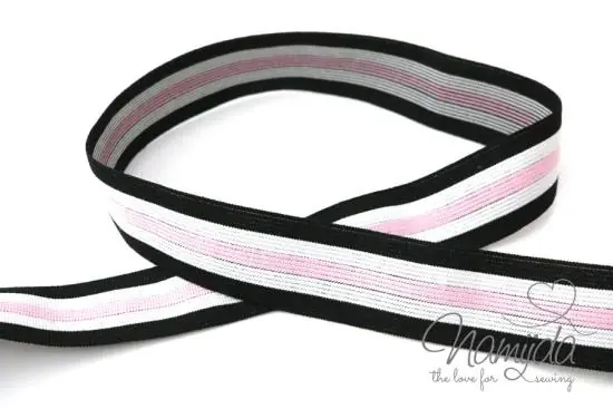 1 MTR. CONTRAST STRIPES – RoSA-WeiSS-SCHWARZ – 2,5cm – elastisch Meistverkauft