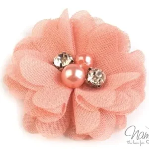 1 Stck. ♥ SATINBLüTE PERLE & KRISTALLSTEINCHEN - APRICOT - 5cm ♥ Neu