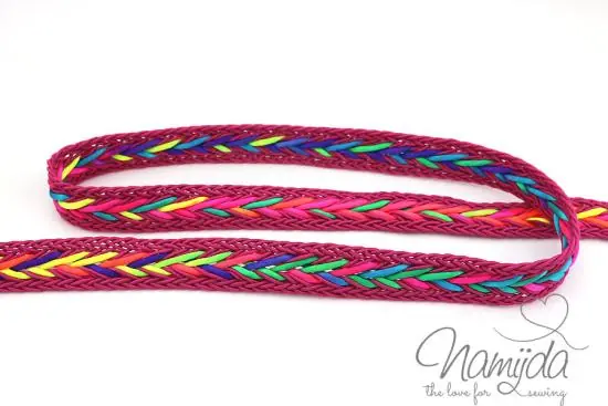 Solange Der Vorrat Reicht 1 MTR. ♥ MuLTICOLOUR ZOPFMuSTER BAND – PINK – 20mm ♥