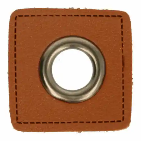 1 STÜCK KuNSTLEDER ÖSEN Patch BRAUN – 14mm – NICKEL Preiswert