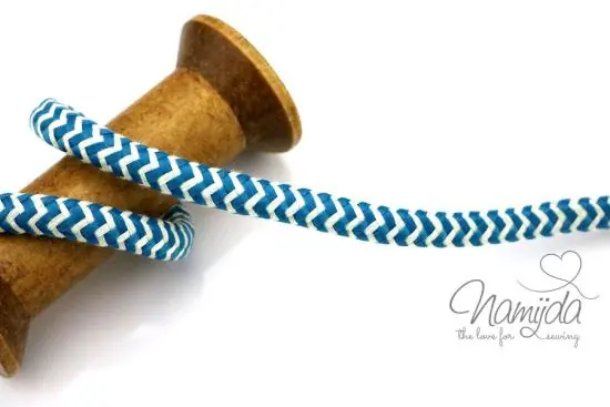 1 MTR. ♥ RUNDE ZiCKZaCK KORDEL PETROL/WeiSS – 10mm ♥ Neue Kollektion