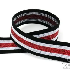Heißes Angebot 1 MTR. GLiTTER CONTRAST STRIPES - SCHwARZ-WeiSS-RoT - 3cm - elastisch