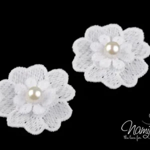 1 Stck. ♥Spitze Blumen Applikationen mit Perle - CREME - 4cm ♥ Angebot