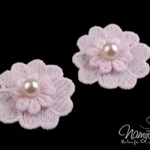 1 Stck. ♥Spitze Blumen Applikationen mit Perle - RoSA - 4cm ♥ Preisreduziert