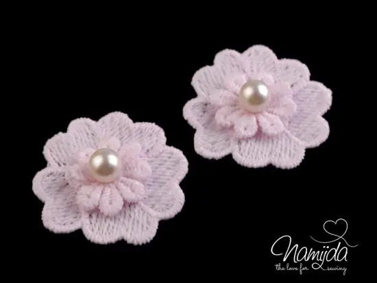 1 Stck. ♥Spitze Blumen Applikationen mit Perle – RoSA – 4cm ♥ Preisreduziert