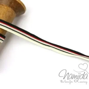1 MTR. STRIPES BAND - CREME/SCHWARZ/ROT - 1cm Sonderangebot